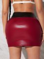 Asavvy Racing Colorblock PU Leather Skirt