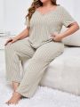 Plus Size Notch Neck Short Sleeve T-Shirt And Long Pants Pajama Set