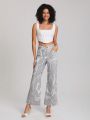 KAYPHORIA Graphic Print Cut Out Waist Flare Leg Pants