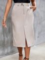 SHEIN Frenchy Plus Size Women'sHigh Waist Slant Pocket Split Hem Skirt