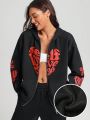 Vitlisboa Letter Print Zip Closure Hooded Women's Jacket