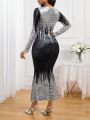 SHEIN Lady Women's Gradient Color Mermaid Hem Long Sleeve Dress