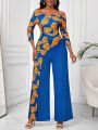 SHEIN Lady Ladies' Off-Shoulder Jumpsuit With Leaf Print