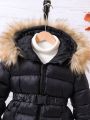 Girls' 50% Down And Feathers Coat With Fur Collar, -Padded Jacket