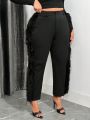 SHEIN SXY Women's Plus Size Patchwork Plush Side Stitching Tapered Pants