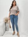 SHEIN LUNE Plus Size Solid Color Round Neck Short Sleeve T-shirt