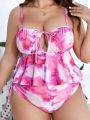 SHEIN Swim Mod Plus Size Tie-Dye Vest Bikini Top And Bottom Set