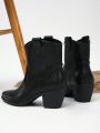 Women's Fashionable Pointed Toe Western Style Hollow Out Chunky Heel High Heel Boots