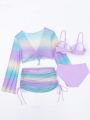 4pcs/set Separated Swimsuit With Random Tie-dye Print