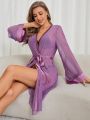 Women's Solid Color Satin Patchwork Casual Sleepwear Robe