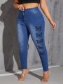 SHEIN SXY Women's Blue Butterfly Plus Size Jeans