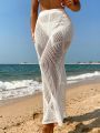 SHEIN Swim BohoFeel 1pc High Waist Knitted Cover Up Long Pants With Hollow Out Design