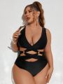 Plus Size Women's Hollow Out One-piece Swimsuit