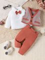 Baby Boy Bow Front Polo Shirt & Waistcoat & Pants