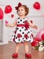 SHEIN Baby Girls' Romantic Rose & Polka Dot Printed Sleeveless Dress