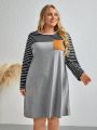 SHEIN LUNE Plus Striped Patched Pocket Tee Dress