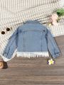 Toddler Girls' Denim Jacket With Patchwork And Fringe Hem