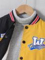 SHEIN Young Boy Letter Graphic Colorblock Thermal Lined Varsity Jacket Without Sweater