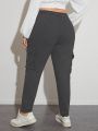 Plus Size Drawstring Waist Workwear Denim Pants With Slant Pockets