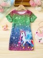 SHEIN Kids CHARMNG Toddler Girls' Unicorn Printed Dress