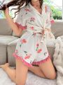 Women'S Floral Print Short Sleeve And Shorts Pajama Set