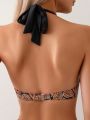 SHEIN Swim BohoFeel Women'S Padded Push Up Bikini Top With Underwire, Paisley Print Halterneck Swimsuit Top
