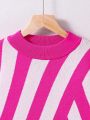 Teen Girl Striped Pattern Drop Shoulder Sweater