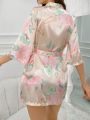 Floral Printed Satin Bathrobe