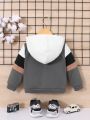 SHEIN Neutral Baby/toddler Unisex Casual Colorblock Hooded Long Sleeve Sweatshirt