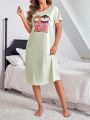 Ladies Cartoon Rabbit Letter Print Nightgown