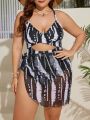 SHEIN Swim Classy Plus Size Women's Tie Dye Crossed Cutout Two Piece Swimsuit