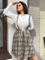 SHEIN Qutie Women'S Plus Size Plaid Design Dress With Fashion Sense