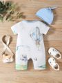 Infant Boys' Summer Bear Pattern Printed Romper Shorts