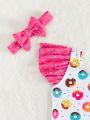 Infant Swimsuit Cute Donut And Ruffle Edge Vacation Beachwear With Hairband Summer