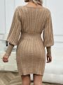 SHEIN LUNE Casual Cable Knitted Bodycon Sweater Dress