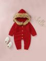 Baby Fur Collar Button Up Sweater Jumpsuit