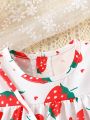 Baby Girls' Strawberry Patterned Bucket Hat, Bag And High Waisted Dress