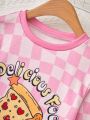 Girls' Pizza Print Two Piece Set, Long Sleeve Top And Long Pants, Autumn And Winter Home Wear