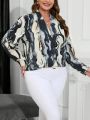 SHEIN Clasi Plus Size Marble Print Long Sleeve Shirt