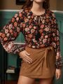 SHEIN Frenchy Vintage Floral Print Boho Style V-Neck Puff Sleeve Blouse