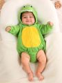 SHEIN Baby Boy Cartoon Frog Design Hooded Costume Bodysuit