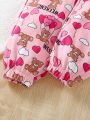 SHEIN Kids SUNSHNE Little Girls' Cute Heart, Balloon, Bear Pattern Printed Sweatpants For Spring And Autumn