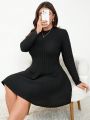 SHEIN Frenchy Plus Size Solid Color Long Sleeve Dress