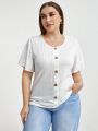 SHEIN Essnce Women's Plus Size Buttoned T-shirt With Ruffled Sleeves