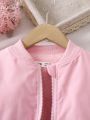 SHEIN Kids EVRYDAY Young Girl Bow Side Teddy Lined Bomber Jacket