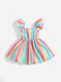 SHEIN Baby Rainbow Stripe Cap Sleeve Dress