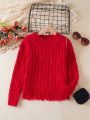 SHEIN Kids EVRYDAY Big Girls' Red Sweater With Tassel Hem