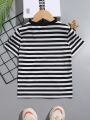 SHEIN Kids EVRYDAY Boys' Round Neck Short Sleeve Striped T-shirt