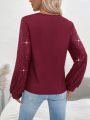 Women's Long Sleeve Shirt With Sequin Patchwork