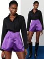 SHEIN BIZwear Ladies' Solid Color Shorts With Decorative Buttons